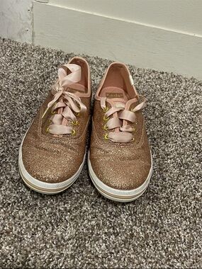 Kate Spade Rose Gold Glitter Sneakers w/ Satin Bow